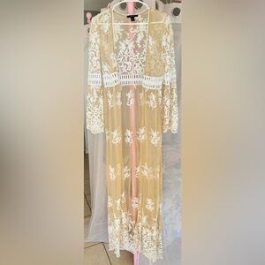 Forever 21 Pink Lace Sheer Kimono